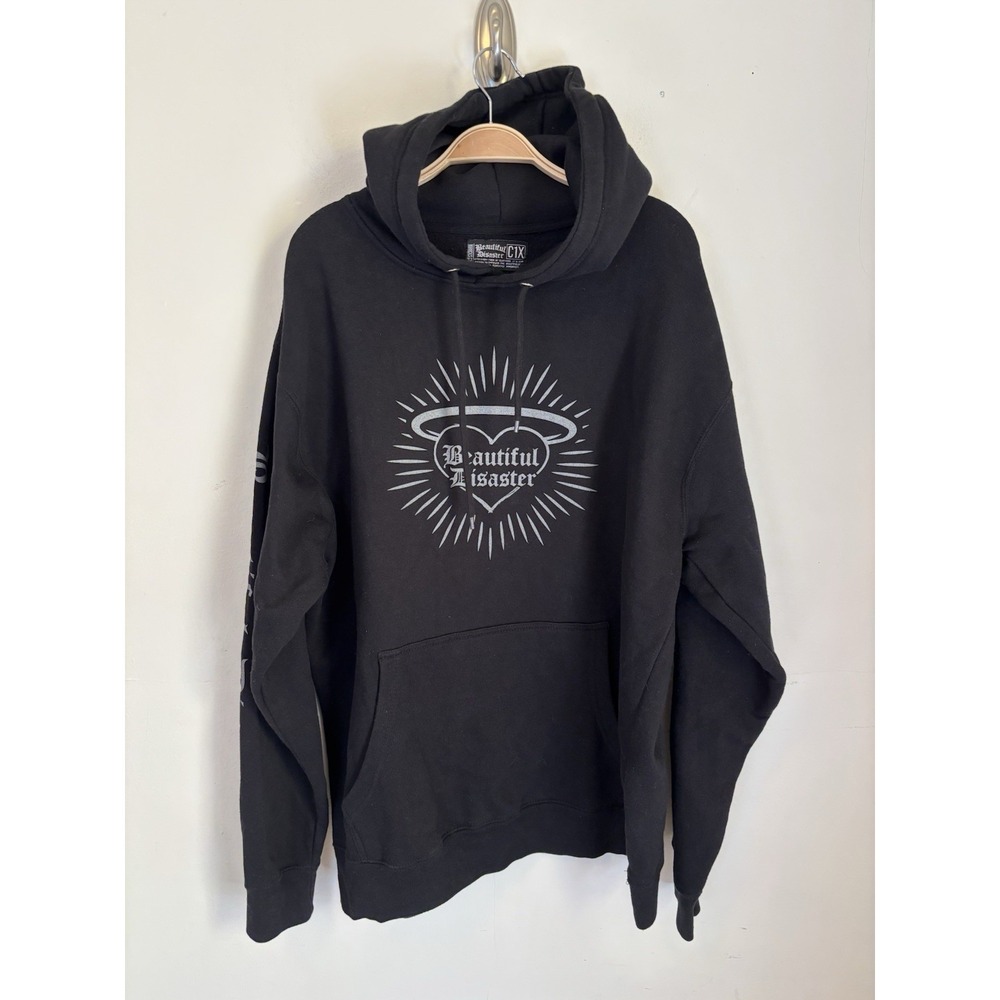 Beautiful Disaster Women's Hoodie C1X Black Graphic Fleece Pullover Goth Punk